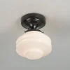 Art Deco White Glass Semi-Flush Ceiling Light