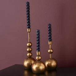 Brass Bauble Candlesticks - Set of 3