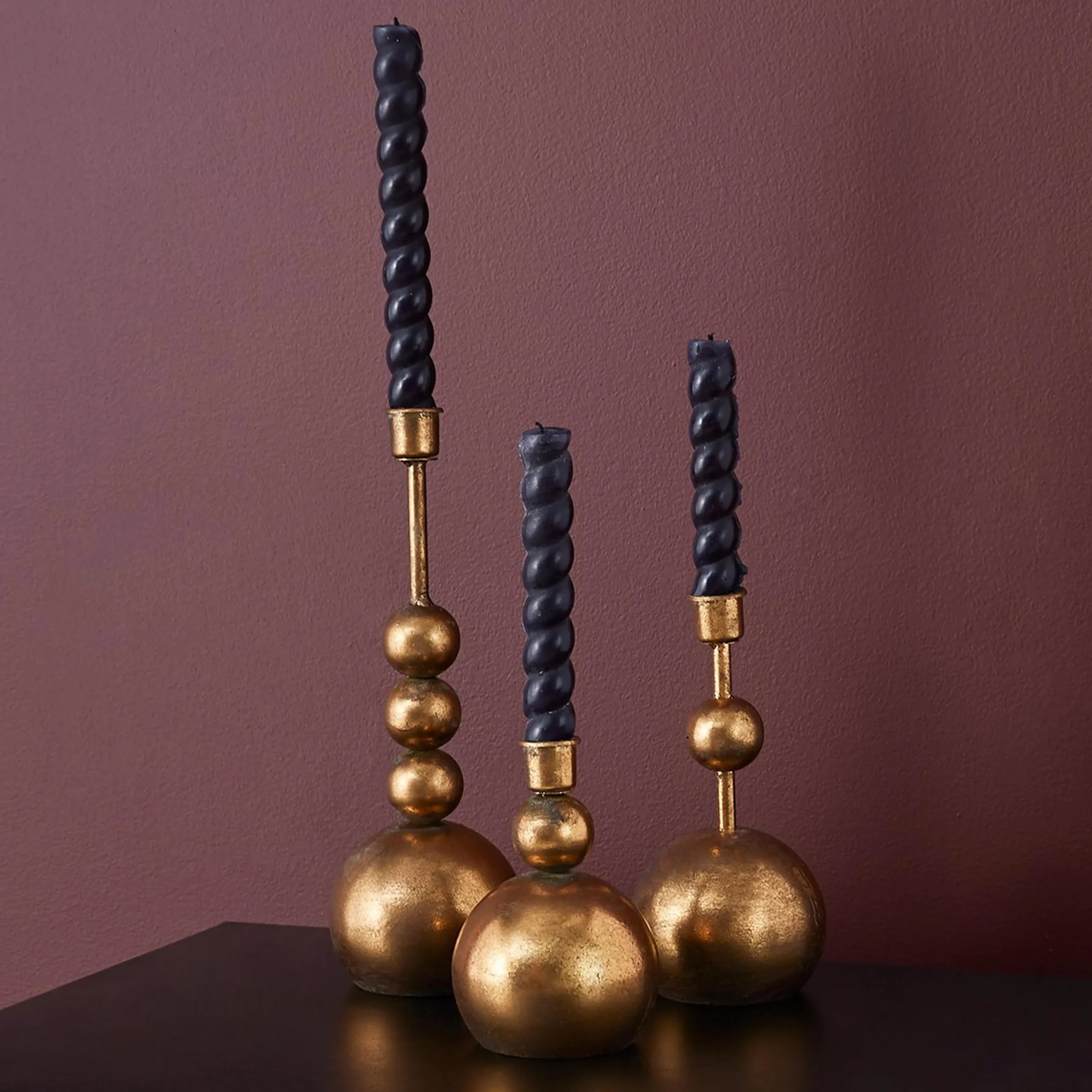 Brass Bauble Candlesticks - Set of 3
