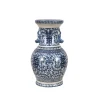 Chinoiserie Handled Blue and White Vase