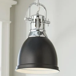Classic Dome Shade Pendant Light with Rod - Small