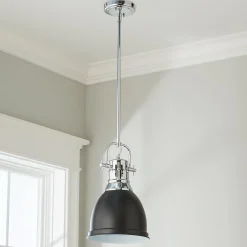 Classic Dome Shade Pendant Light with Rod - Small
