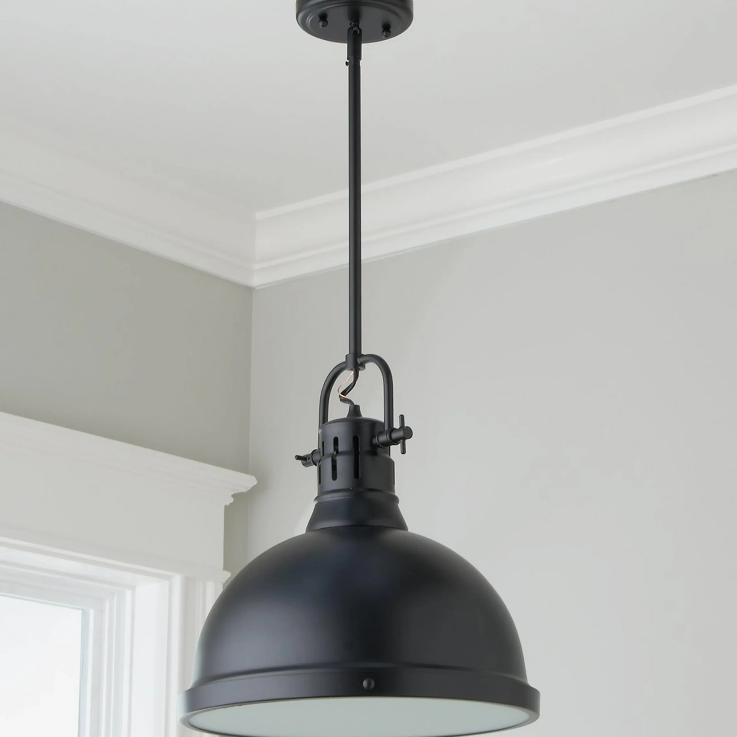 Classic Dome Shade Pendant Light with Rod - Large