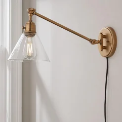 Cyrus Straight Swing Arm Sconce - Glass Shade