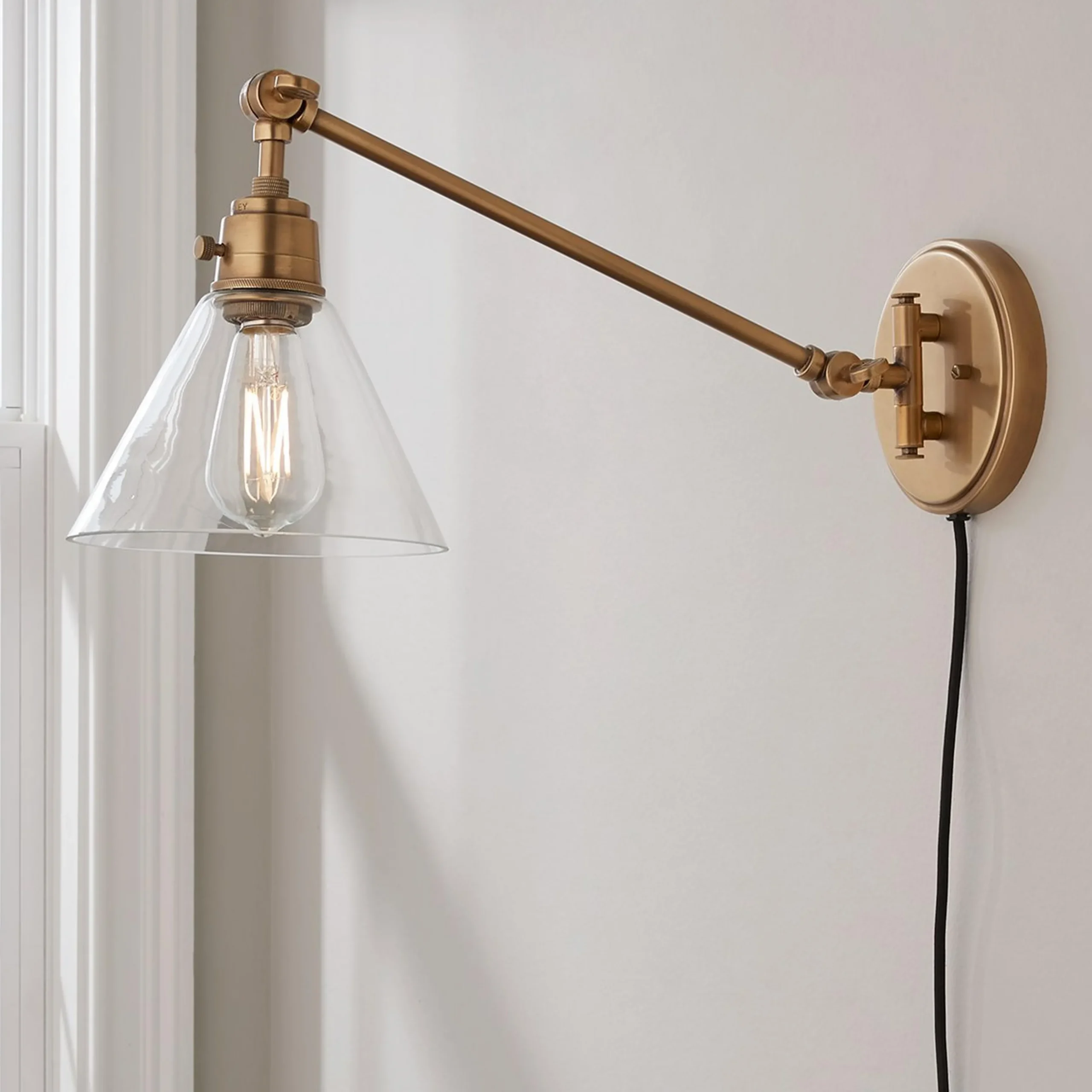 Cyrus Straight Swing Arm Sconce - Glass Shade