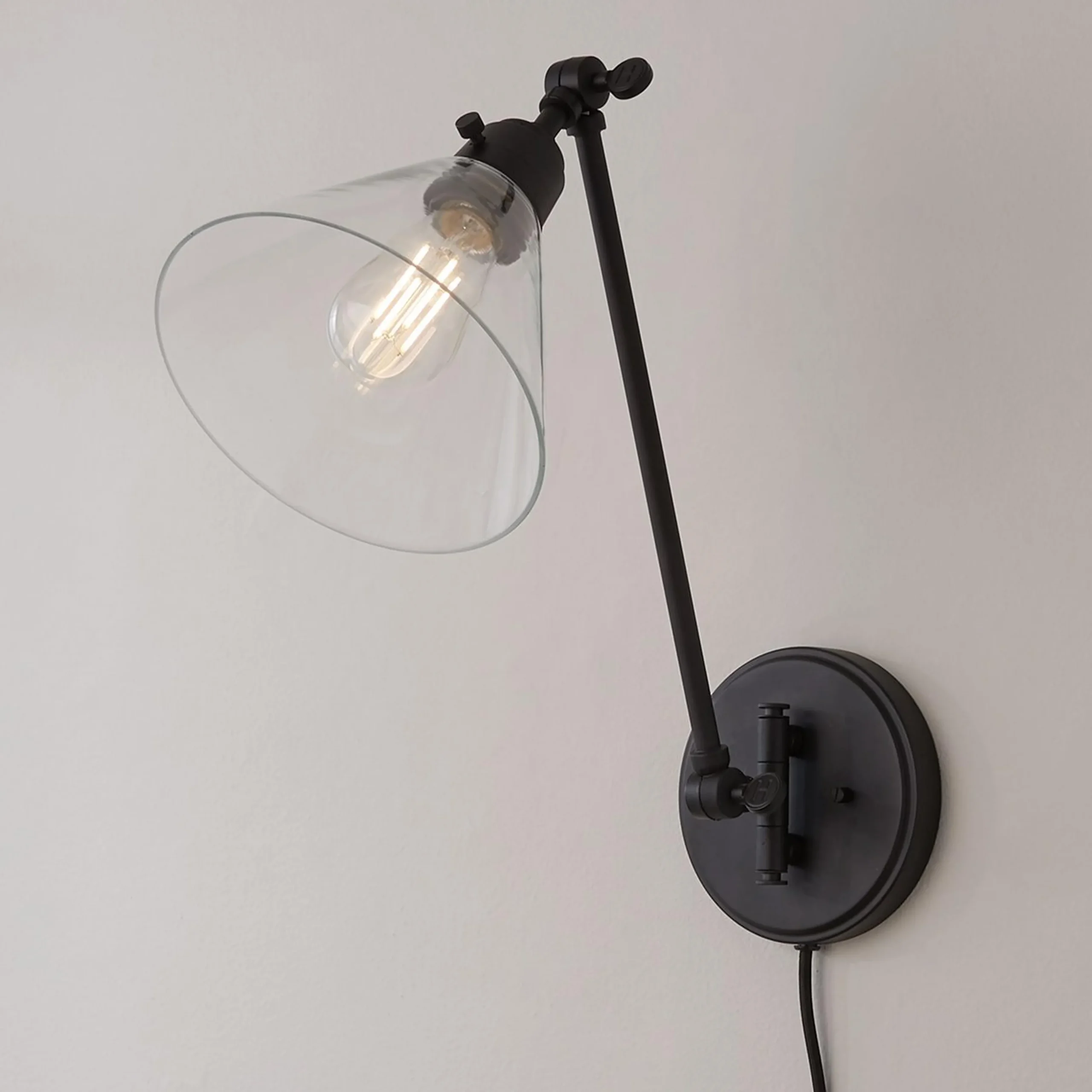 Cyrus Straight Swing Arm Sconce - Glass Shade