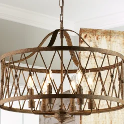 Faded Rustic Drum Cage Chandelier - 6 Light