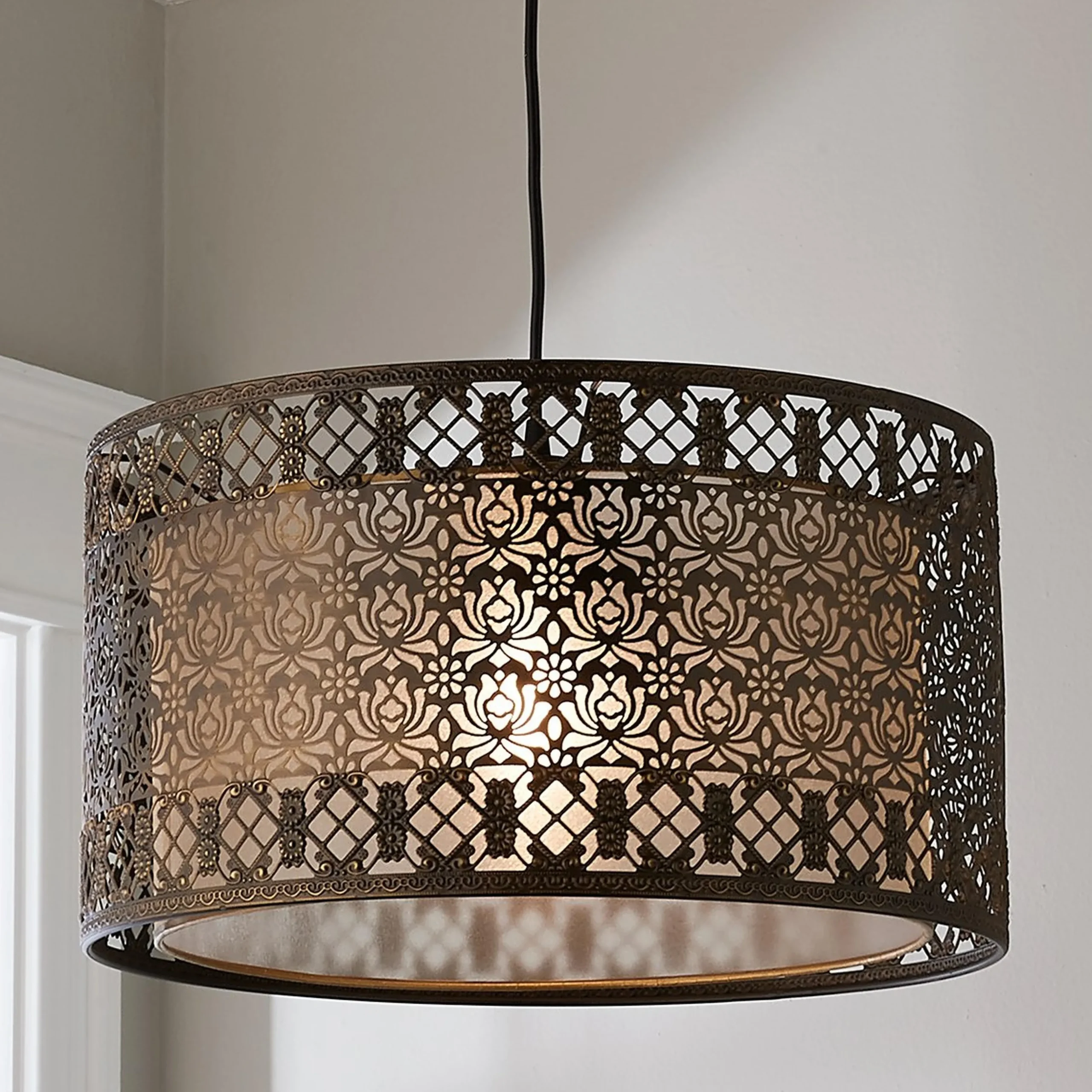 Filigree Lotus Metal Shade Pendant