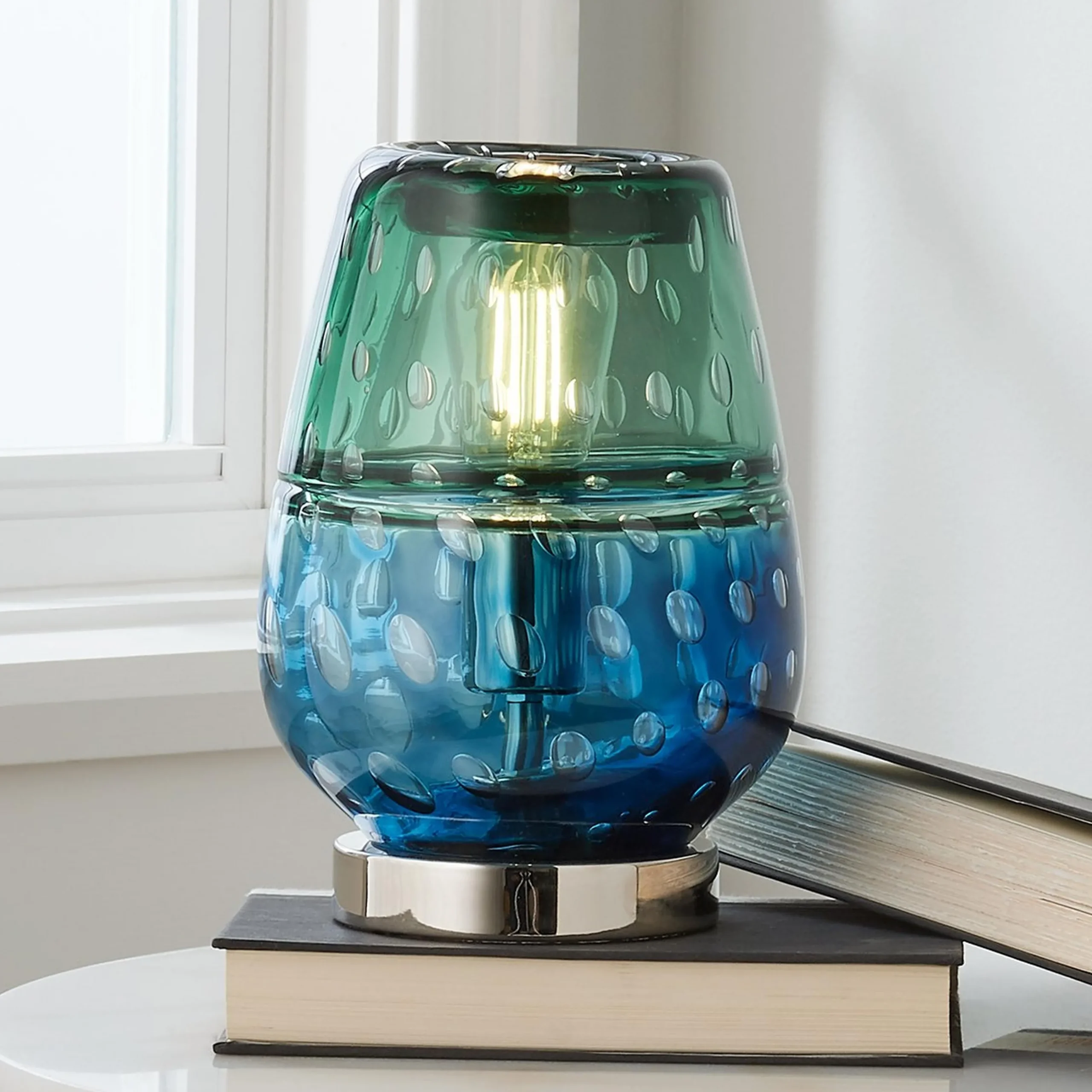 Fused Jewel Tone Art Glass Table Light