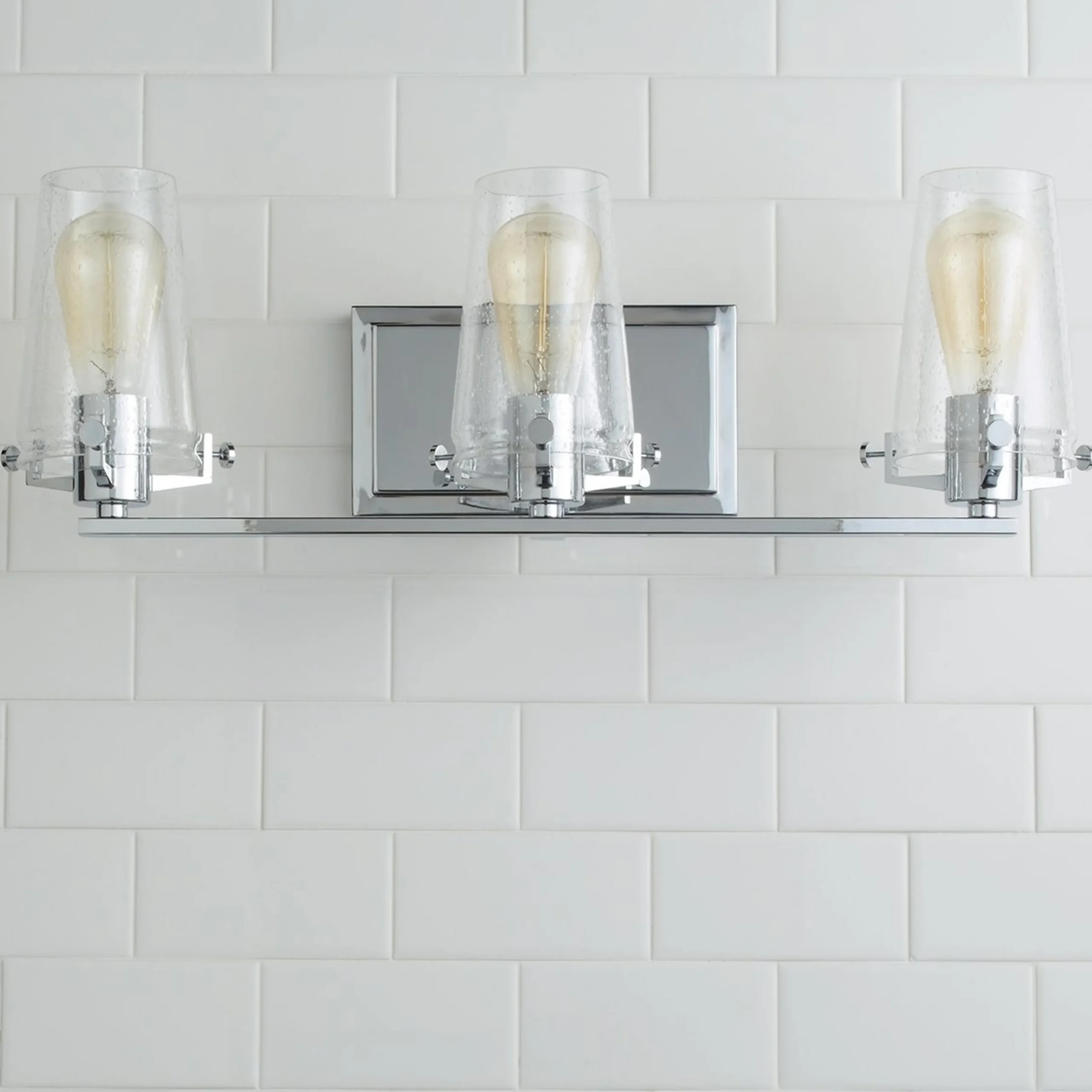 Modern Industrial Seeded Glass Vanity Light - 3 Light