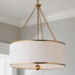 Olive Leaf Drum Shade Chandelier - 6 Light