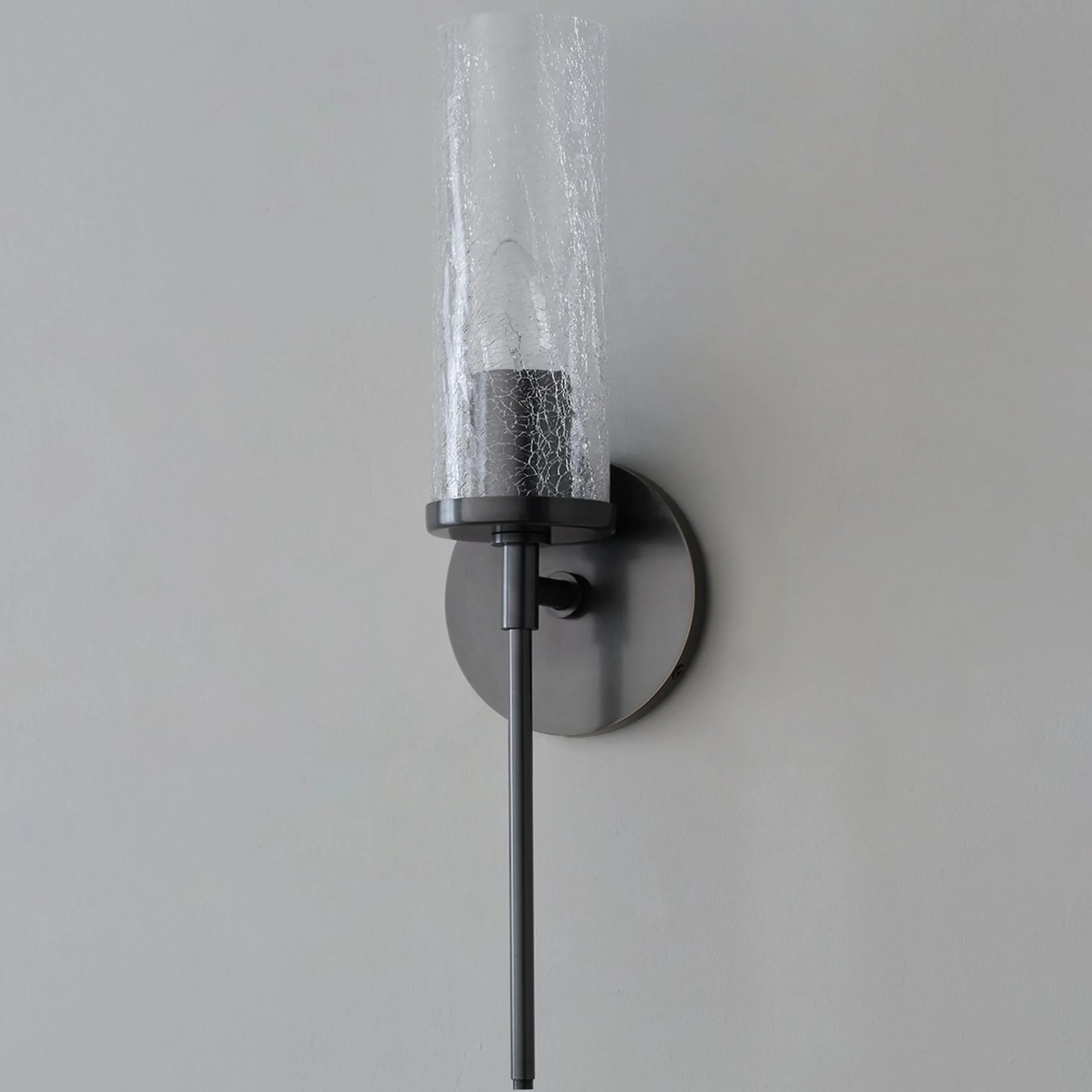 Pencil Arm and Crackle Glass Sconce
