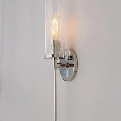 Pencil Arm and Crackle Glass Sconce