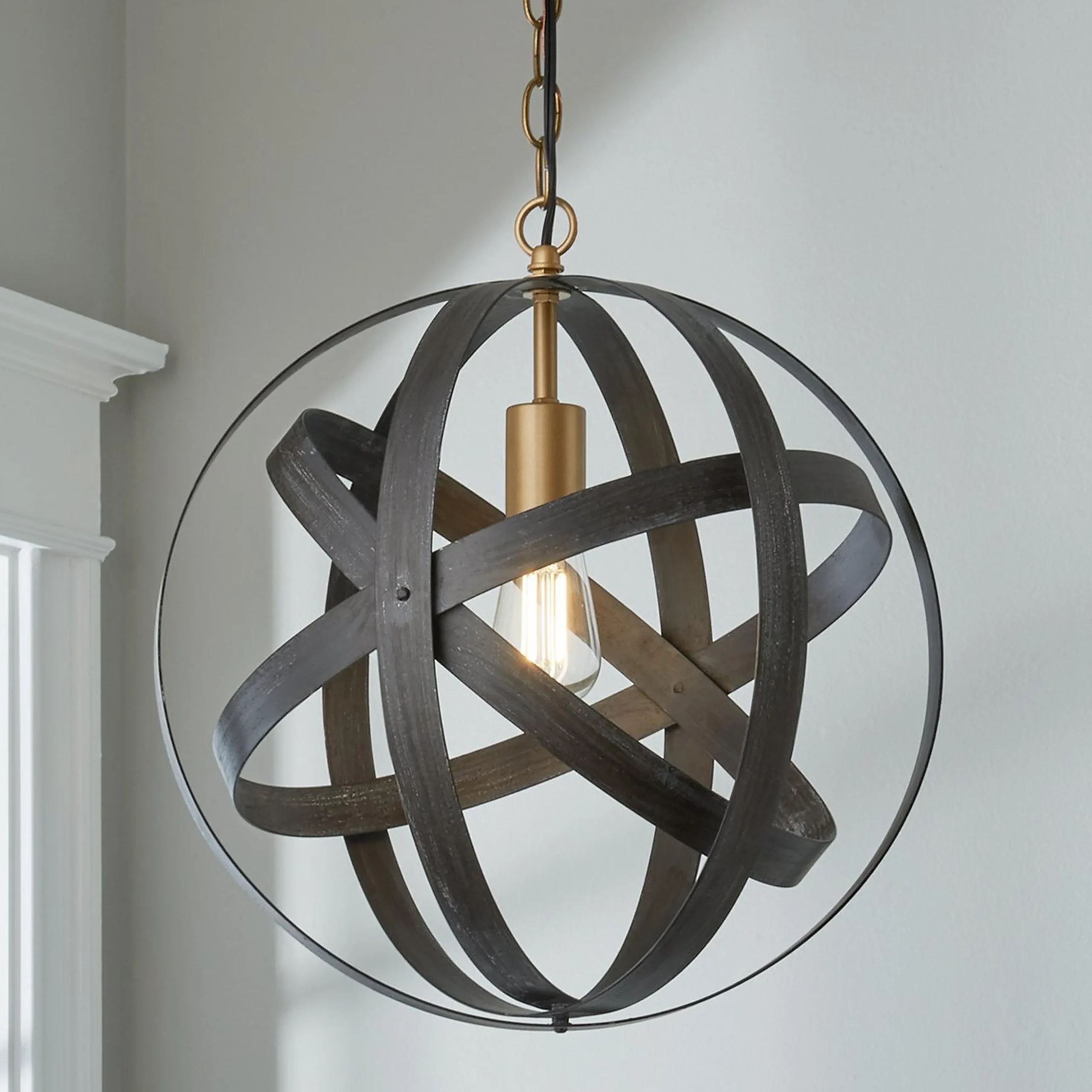 Rustic Metal Strap Globe Lantern - Small 1 Light