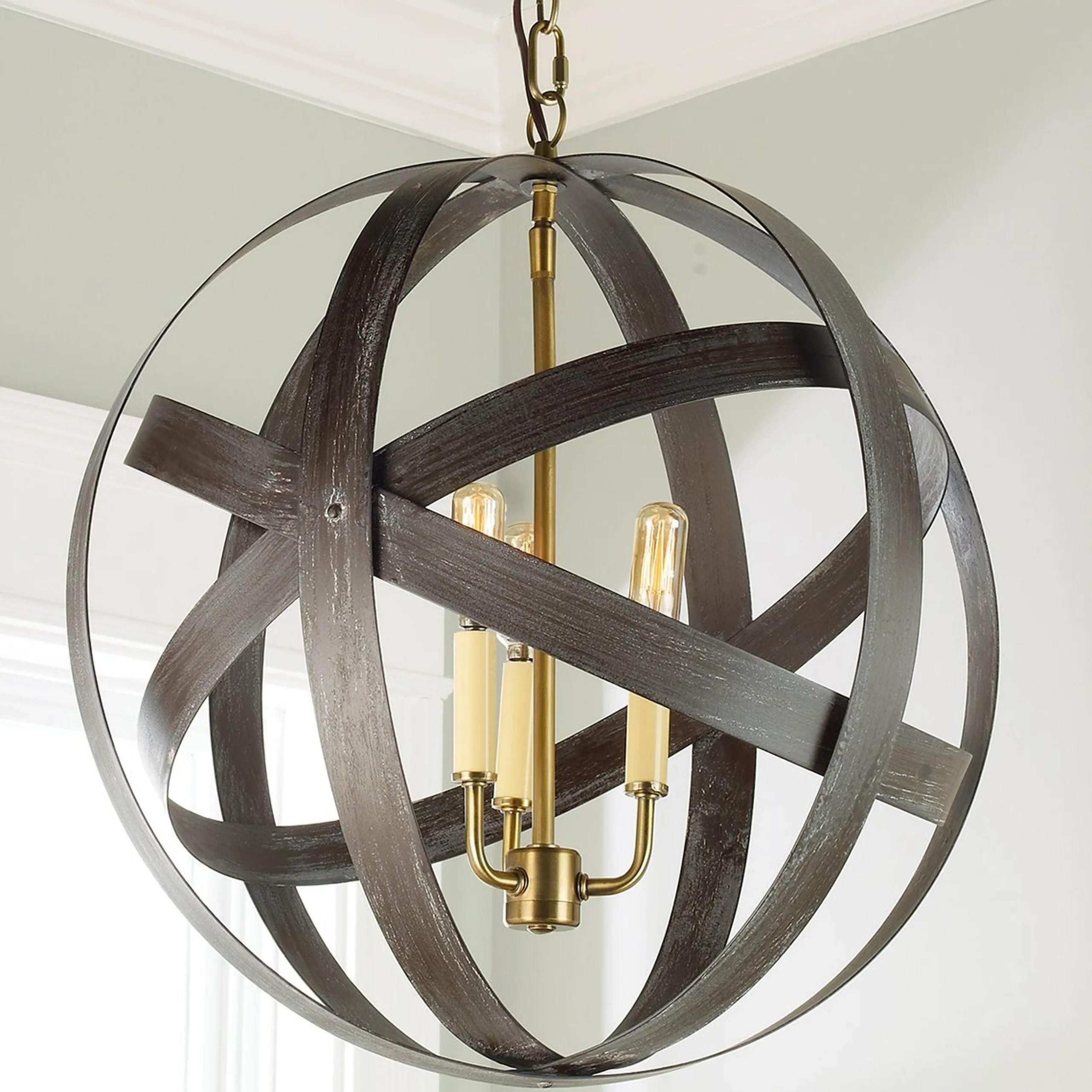 Rustic Metal Strap Globe Lantern - Medium 3 Light
