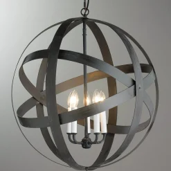 Rustic Metal Strap Globe Lantern - Large 5 Light