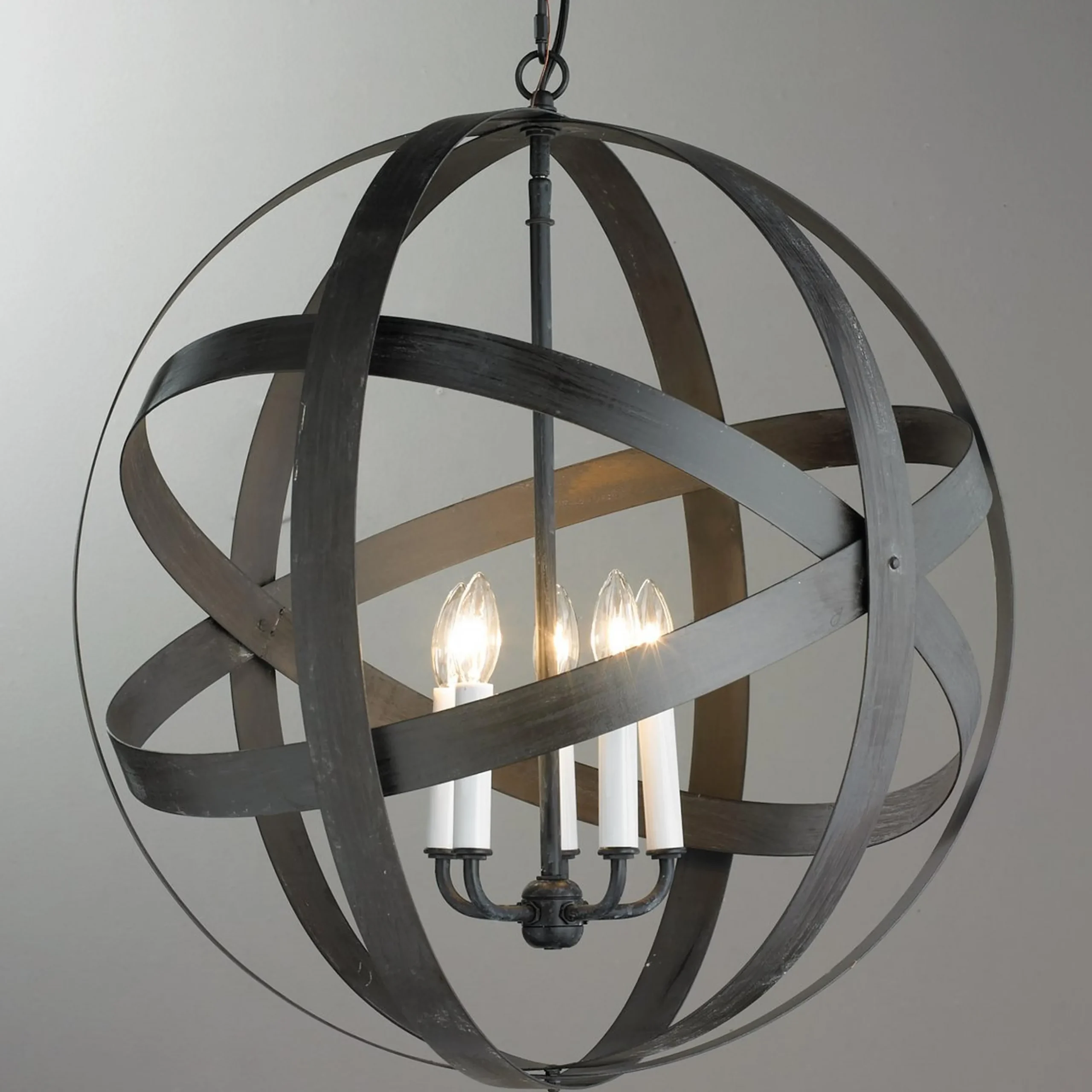 Rustic Metal Strap Globe Lantern - Large 5 Light