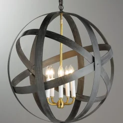 Rustic Metal Strap Globe Lantern - Large 5 Light