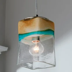 Sand and Turquoise Square Pendant Light - Small