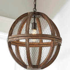 Simple Chicken Wire Wood Ball Pendant