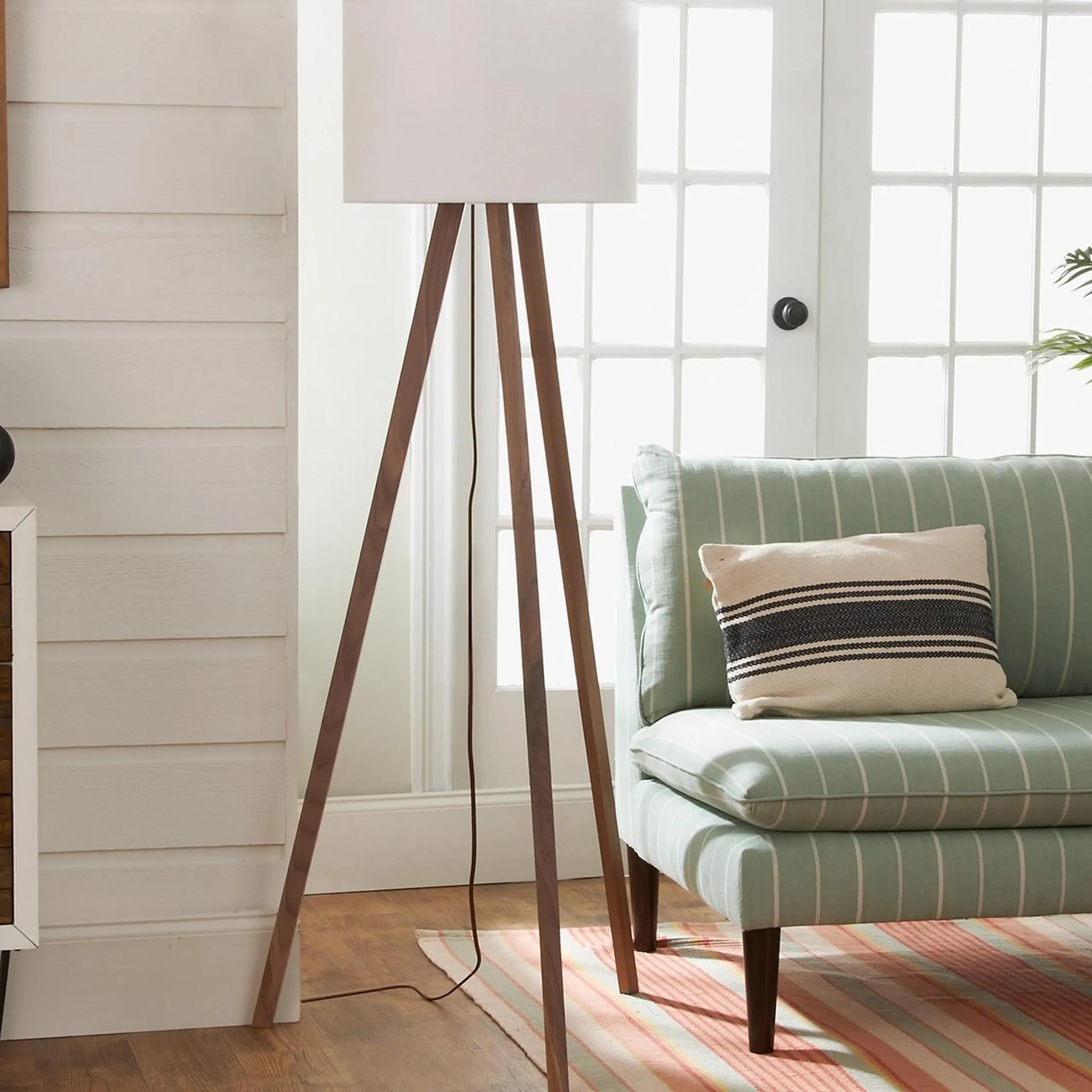 Sleek Wood Modern Tripod Floor Lamp