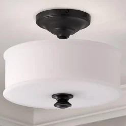 Traditional Urban Drum Glass Semi-Flush Ceiling Light