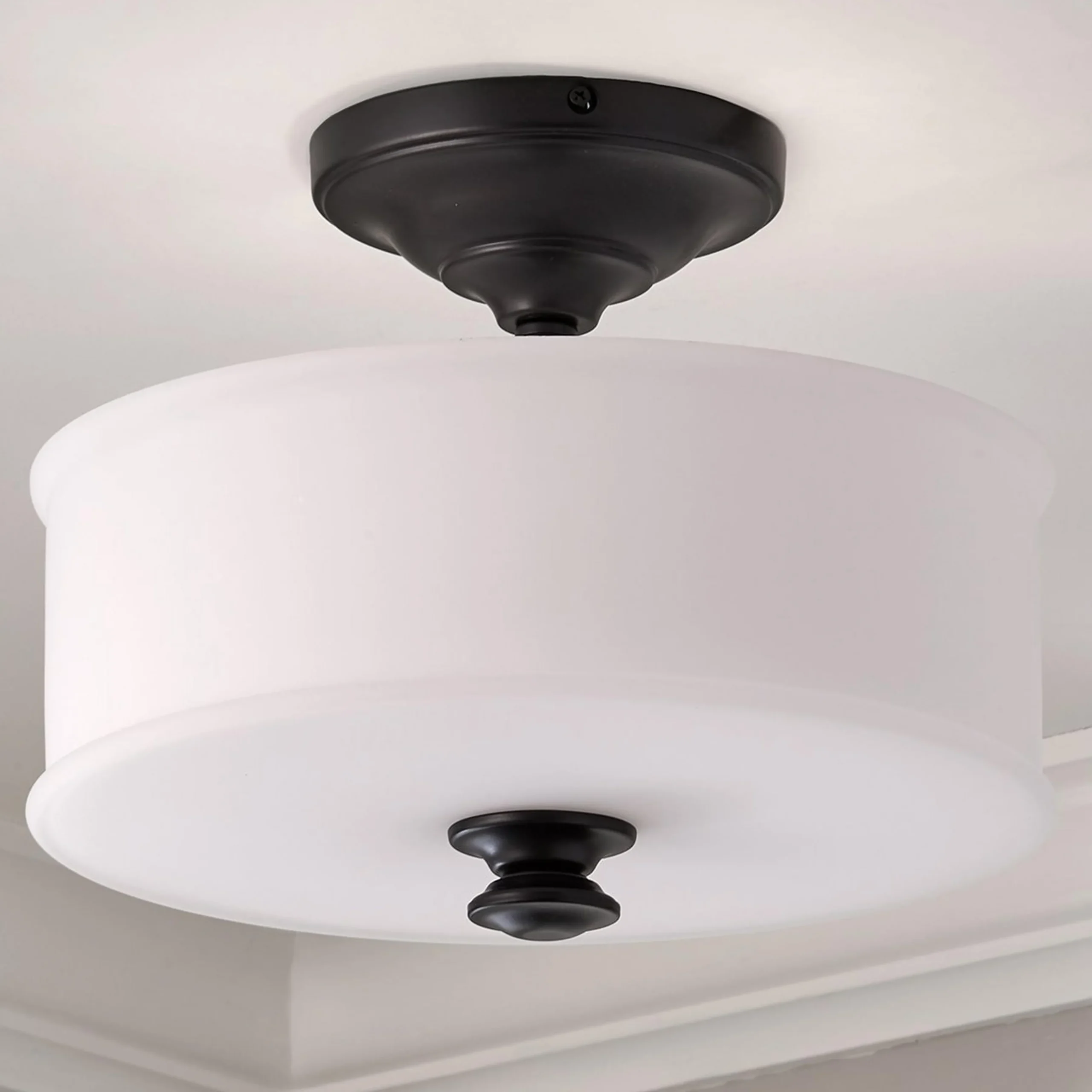 Traditional Urban Drum Glass Semi-Flush Ceiling Light