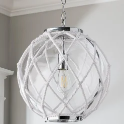 White Rope Globe Pendant