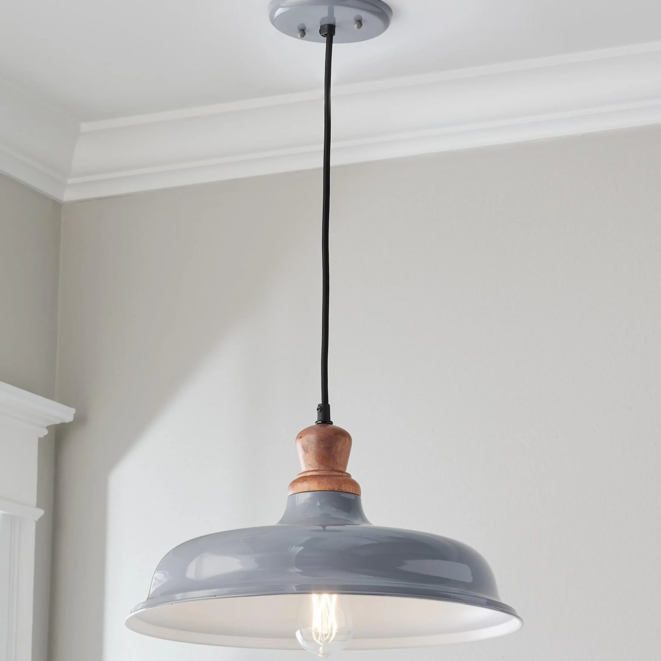 Wood Capped Warehouse Pendant