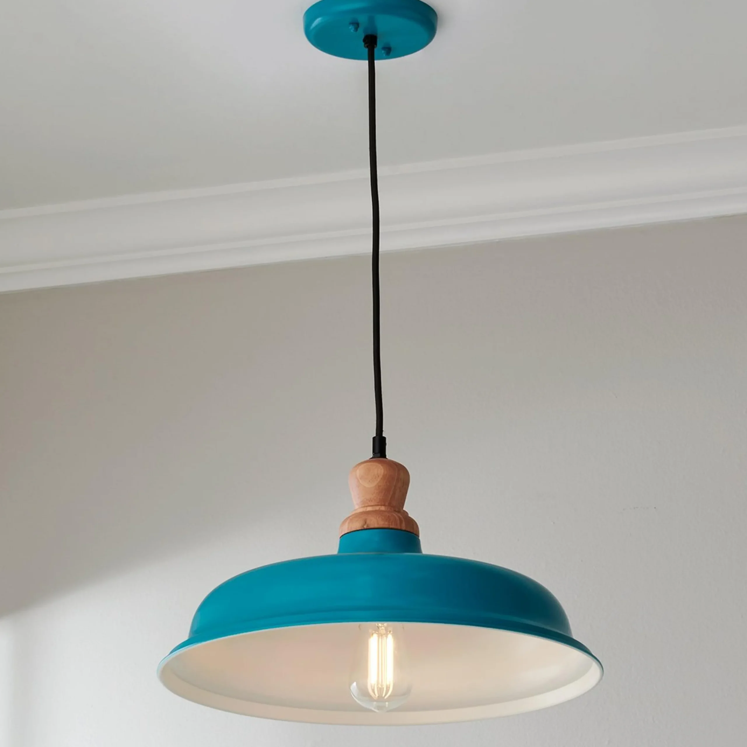 Wood Capped Warehouse Pendant